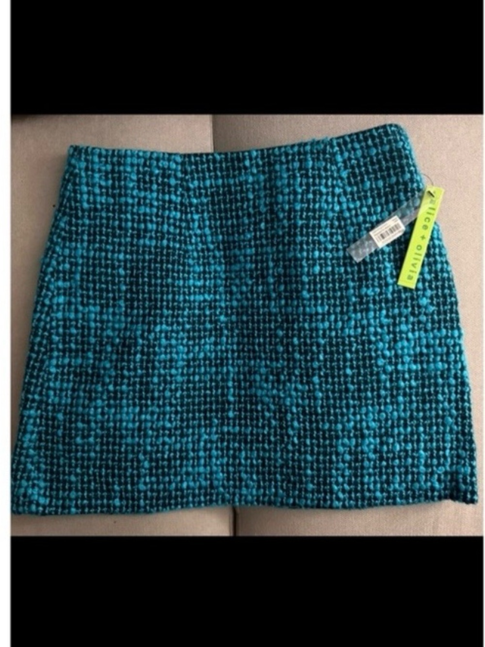 Alice + Olivia Teal Bouclé Mini Skirt with Black Accent